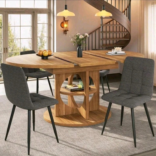 Extendable round dining table - round,