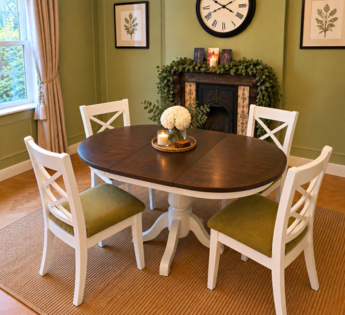 Round extending dining table - table, &