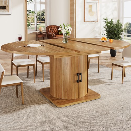 Round extendable dining - dining, table