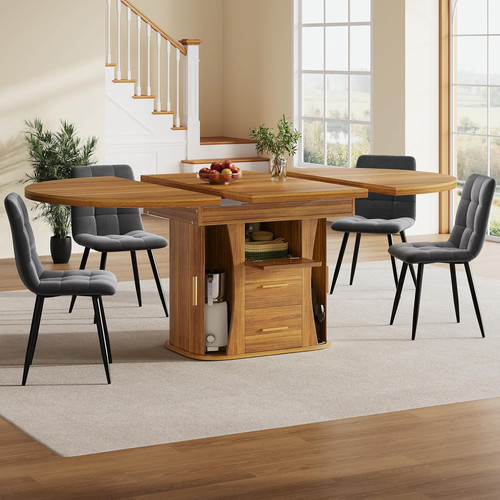 Round extendable dining table - extendable,