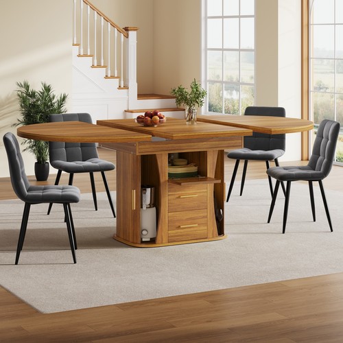 Round extendable dining table - round,